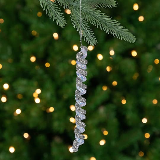 Glitter Spiral Twist Icicle Christmas Ornament - 7" - Silver and Blue By Northlight in Gray | Michaels®